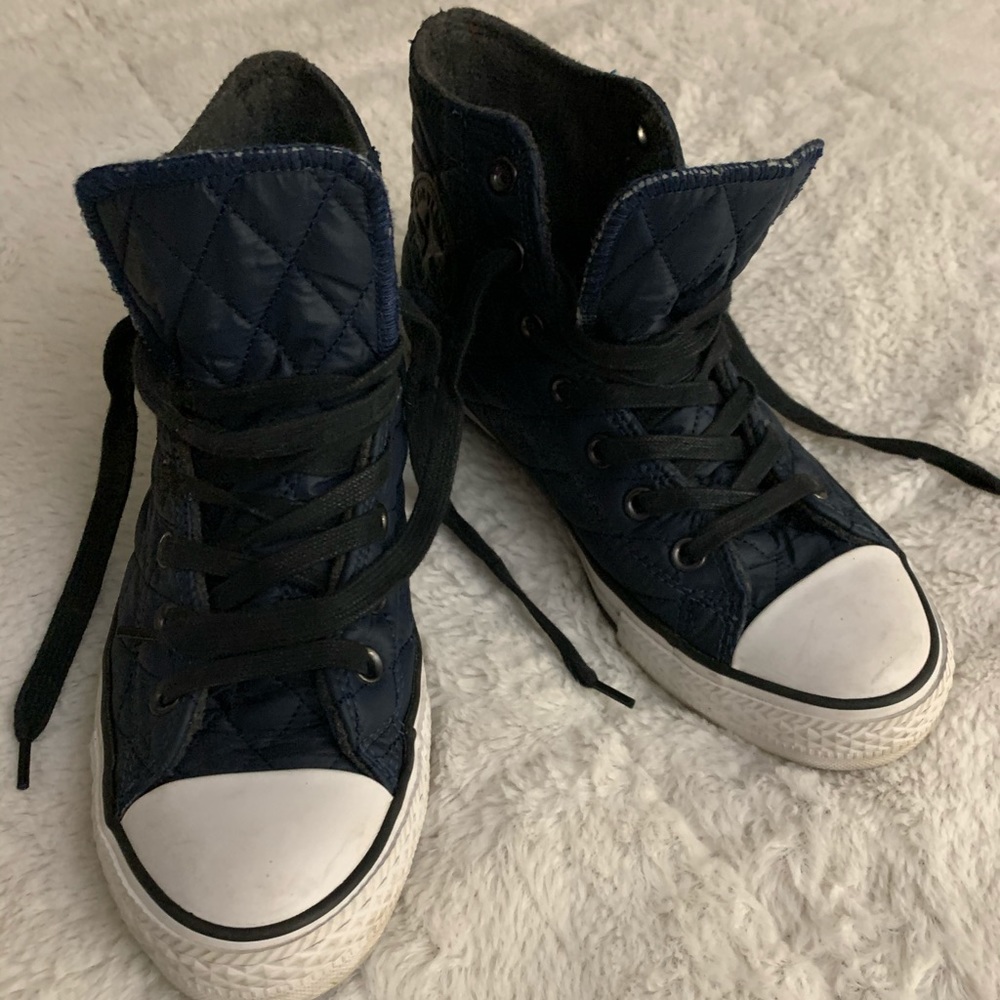 Converse quilted navy high tops fall winter puffer lace up casual street wear - Picture 4 of 7